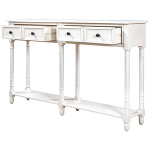 Console Table Sofa Table Easy Assembly with Two Storage Drawers and Bottom Shelf for Living Room, Entryway (Ivory White).