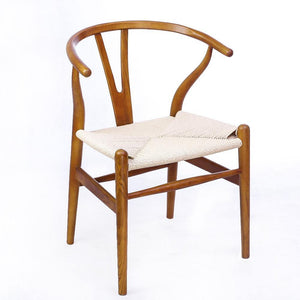 Wishbone Chair Y Chair Solid Wood Dining Chairs Rattan Armchair Natural-Ash Wood Chestnut shell color.