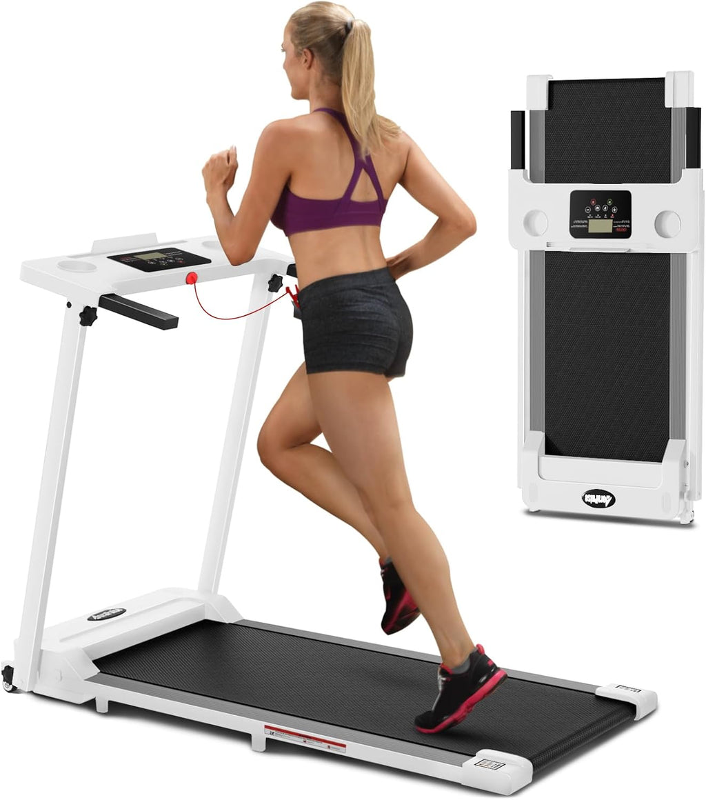 Tomile Foldable Treadmill 300 lb capacity, 3.0 HP Compact Treadmill for Home with LED Display for Daily Exercise, White