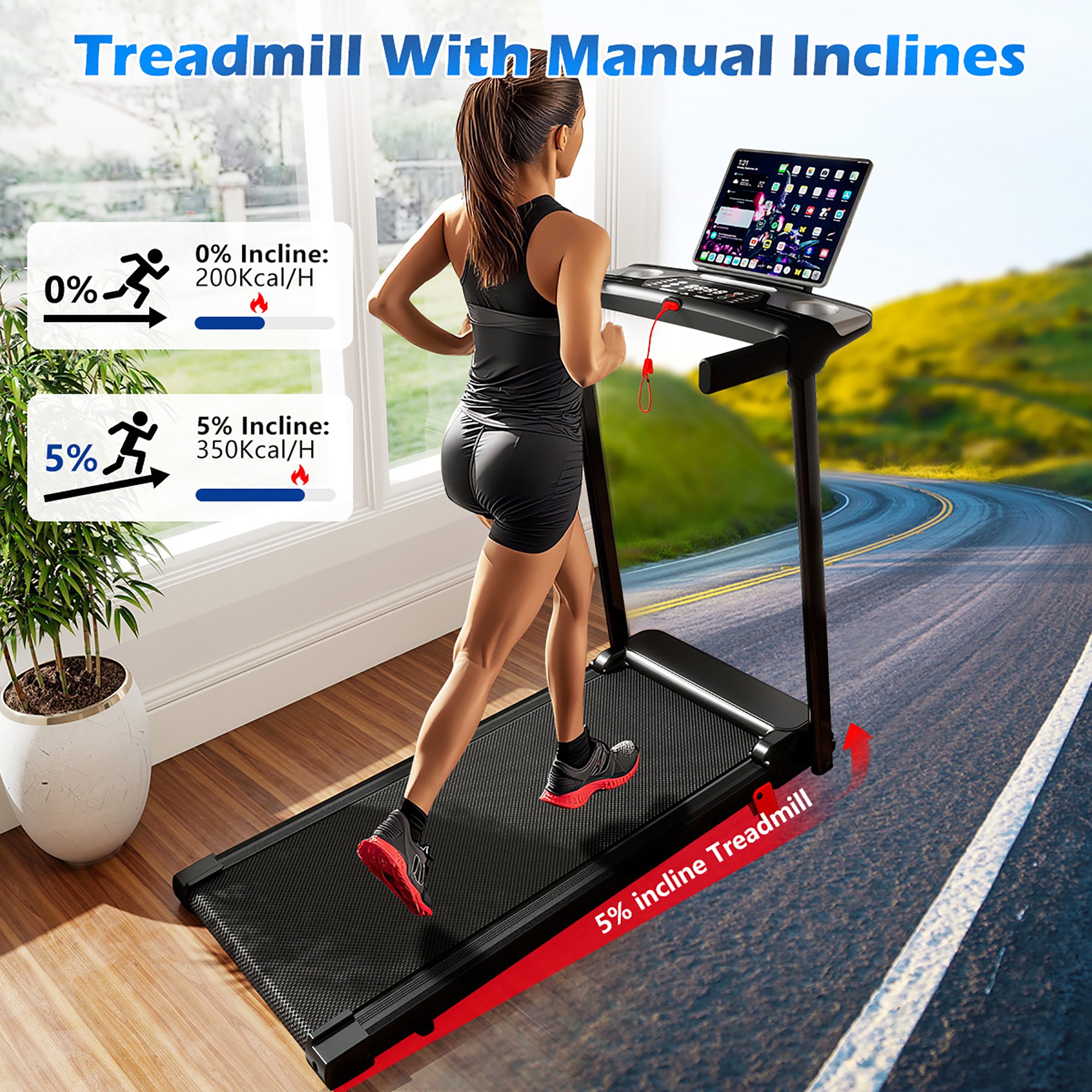Tomile Foldable Electric Treadmill for Home, 3.0 HP Portable Treadmill with Incline for Running Exercise, 300 lb Capacity