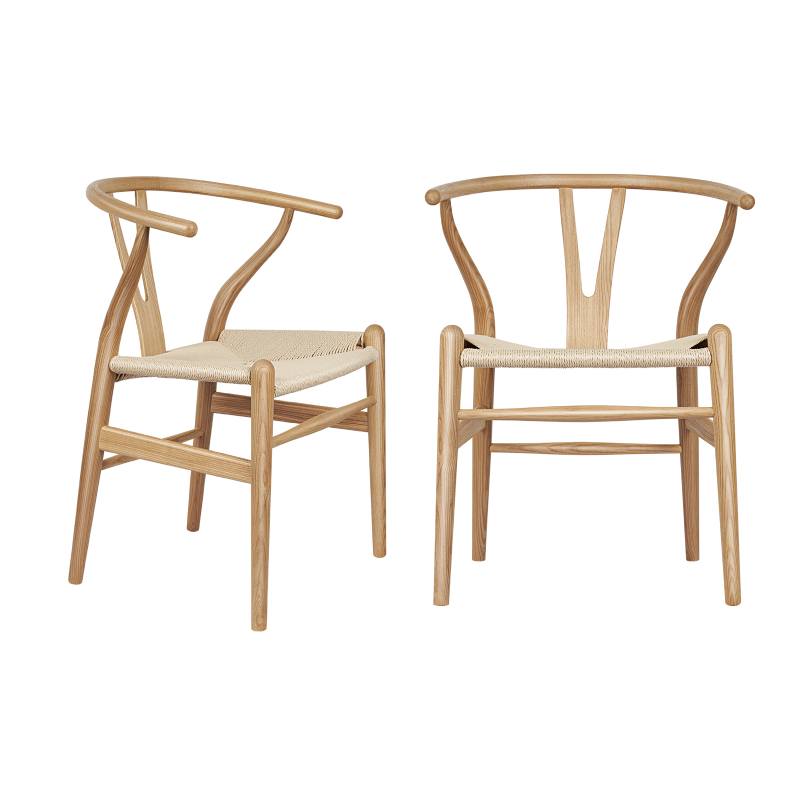 2PC Wishbone Chair Hans Wegner  - Natural color