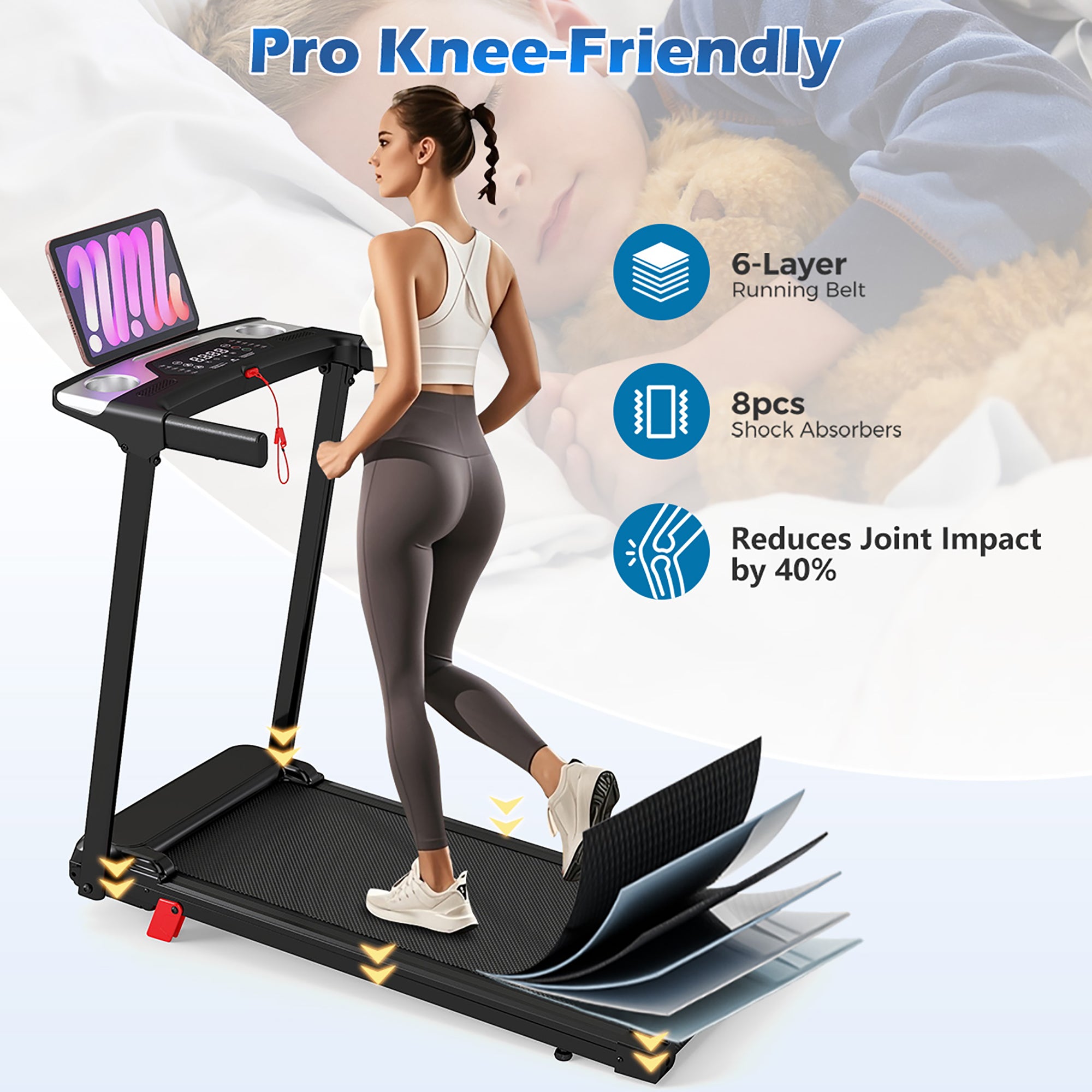 Tomile Foldable Electric Treadmill for Home, 3.0 HP Portable Treadmill with Incline for Running Exercise, 300 lb Capacity