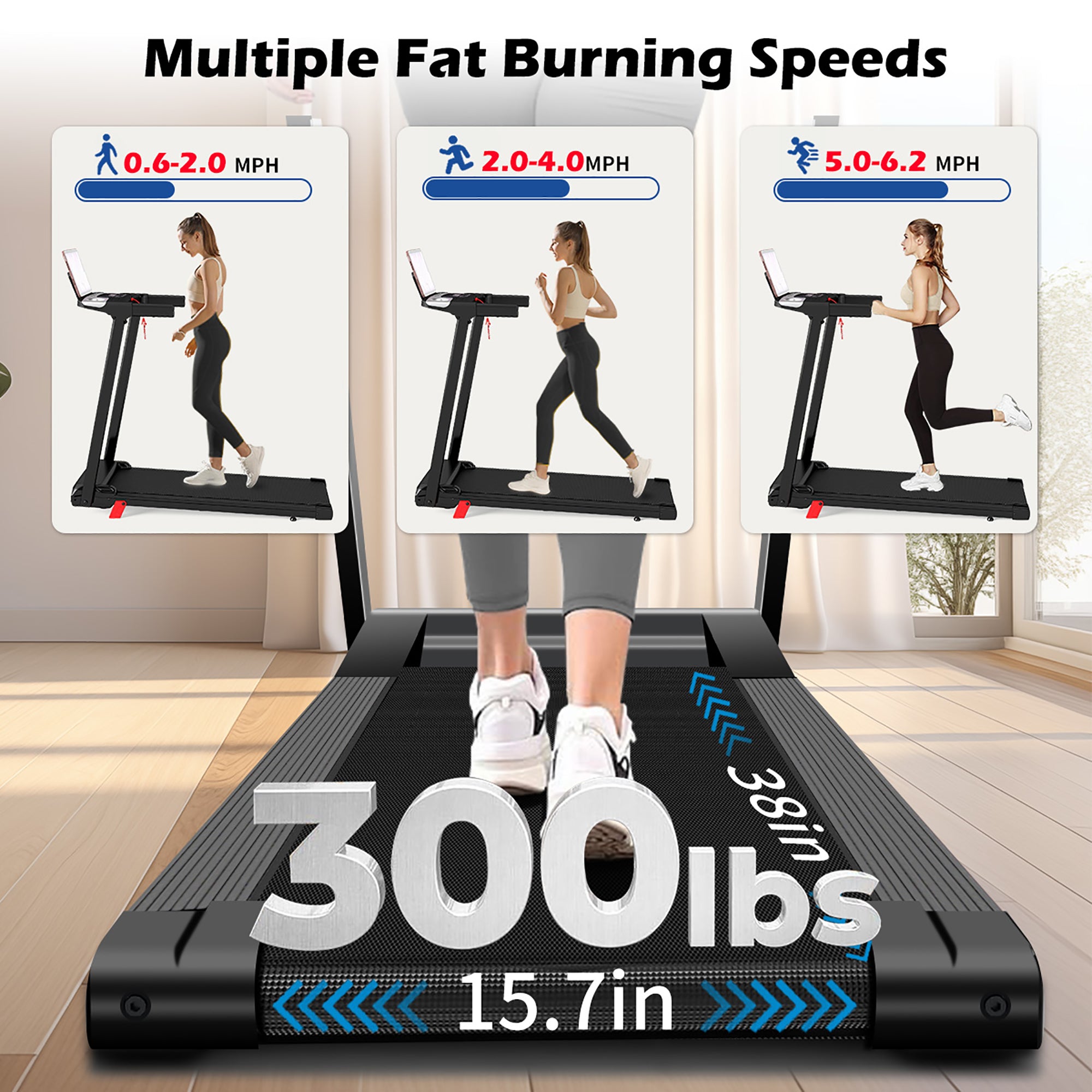 Tomile Foldable Electric Treadmill for Home, 3.0 HP Portable Treadmill with Incline for Running Exercise, 300 lb Capacity