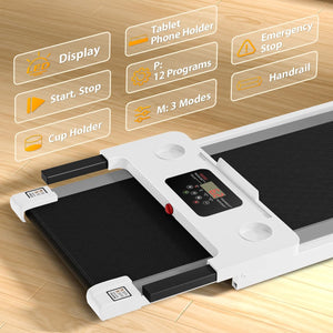 Tomile Foldable Treadmill 300 lb capacity, 3.0 HP Compact Treadmill for Home with LED Display for Daily Exercise, White