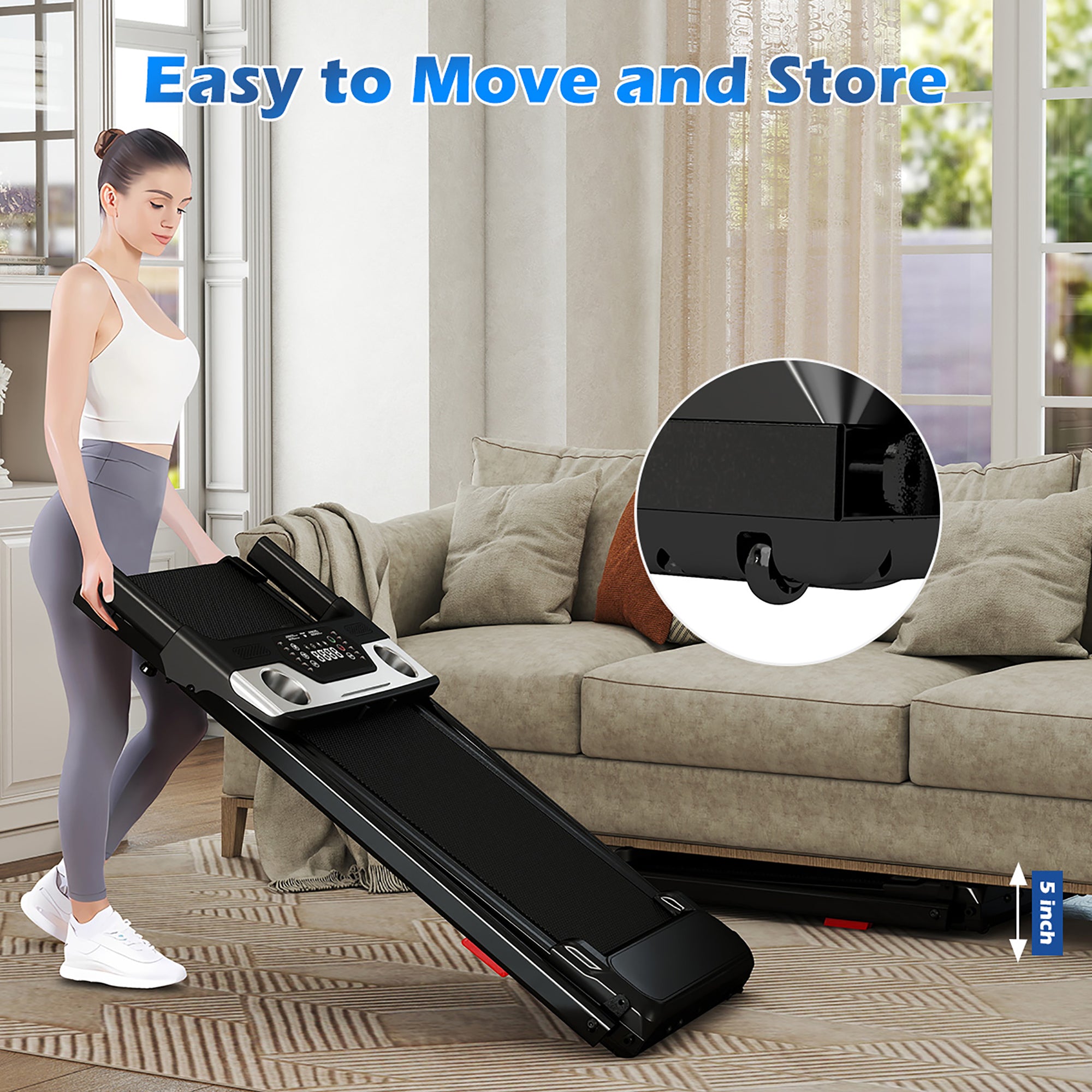 Tomile Foldable Electric Treadmill for Home, 3.0 HP Portable Treadmill with Incline for Running Exercise, 300 lb Capacity