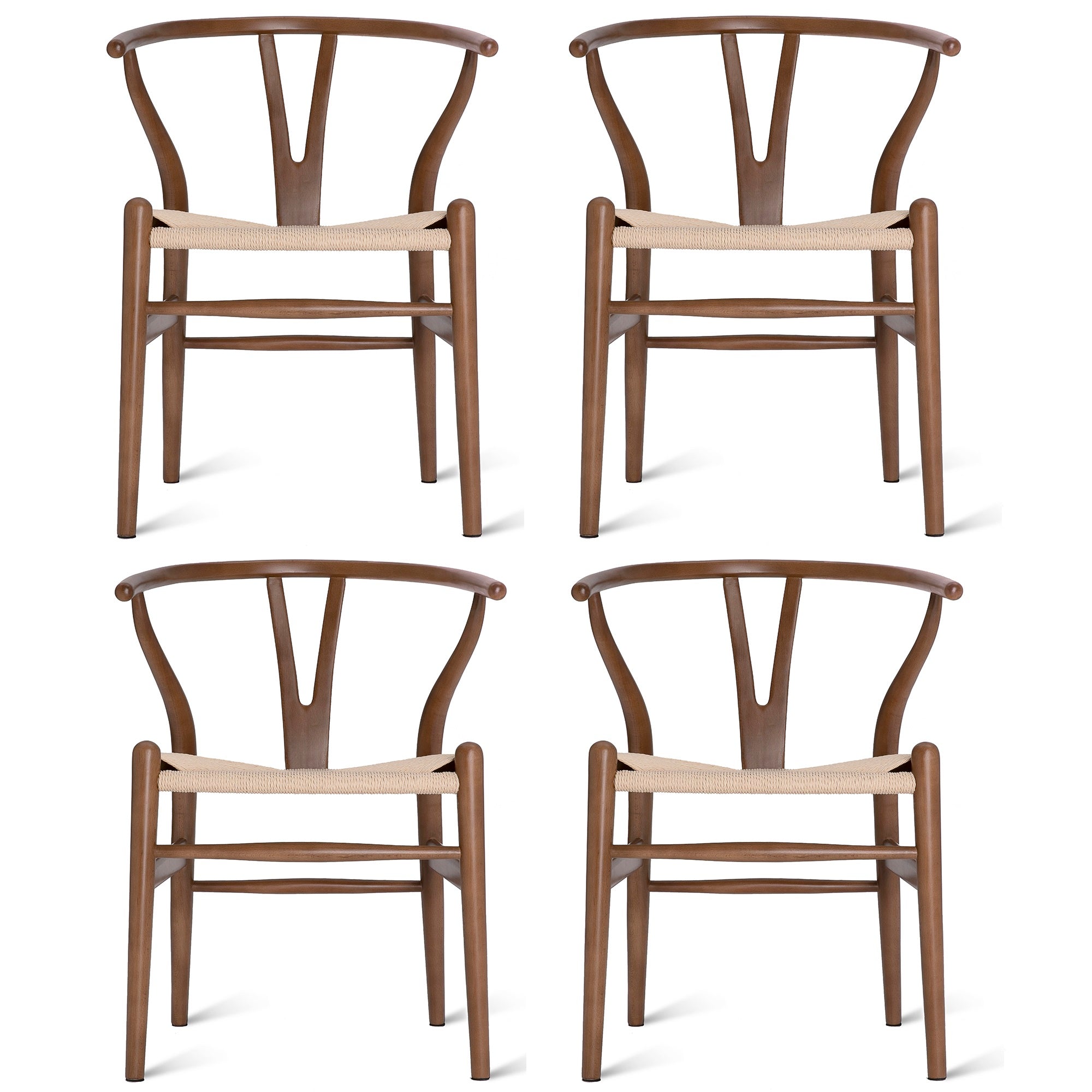 4PC ASH Wood Wishbone Chair（Walnut Color）