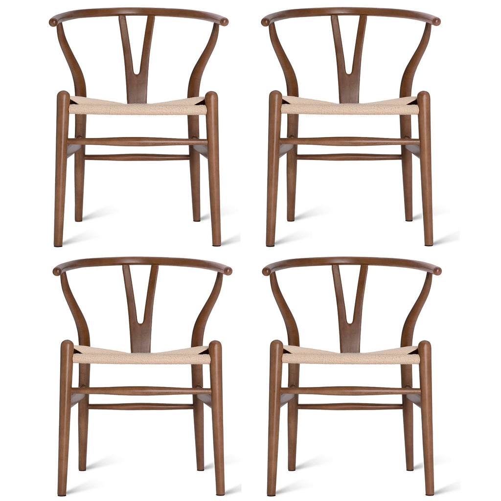 4PC ASH Wood Wishbone Chair（Walnut Color）