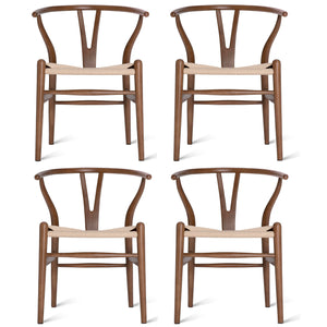 4PC ASH Wood Wishbone Chair（Walnut Color）