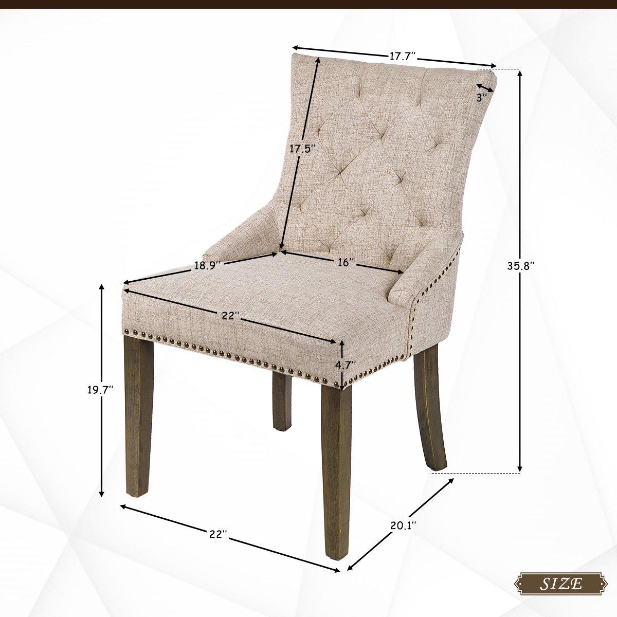 2PC Dining Chair Leisure Padded Chair with Armrest, Nailed Trim, Beige.