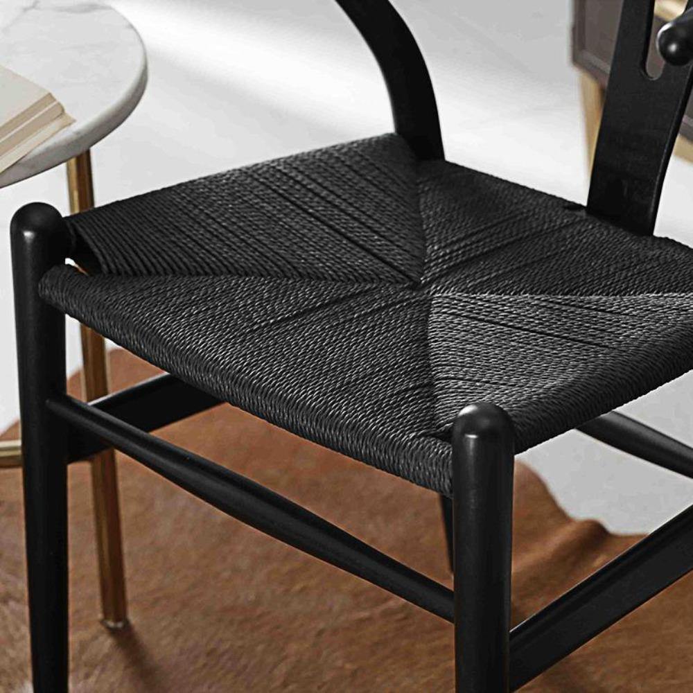 Wishbone Chair Y Chair Solid Wood Dining Chairs Rattan Armchair -Black.