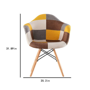 2PC Stitching cloth lounge chair dining chair handmade seat solid wood legs retro simple chair.