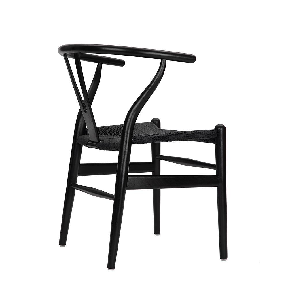 Wishbone Chair Y Chair Solid Wood Dining Chairs Rattan Armchair -Black.