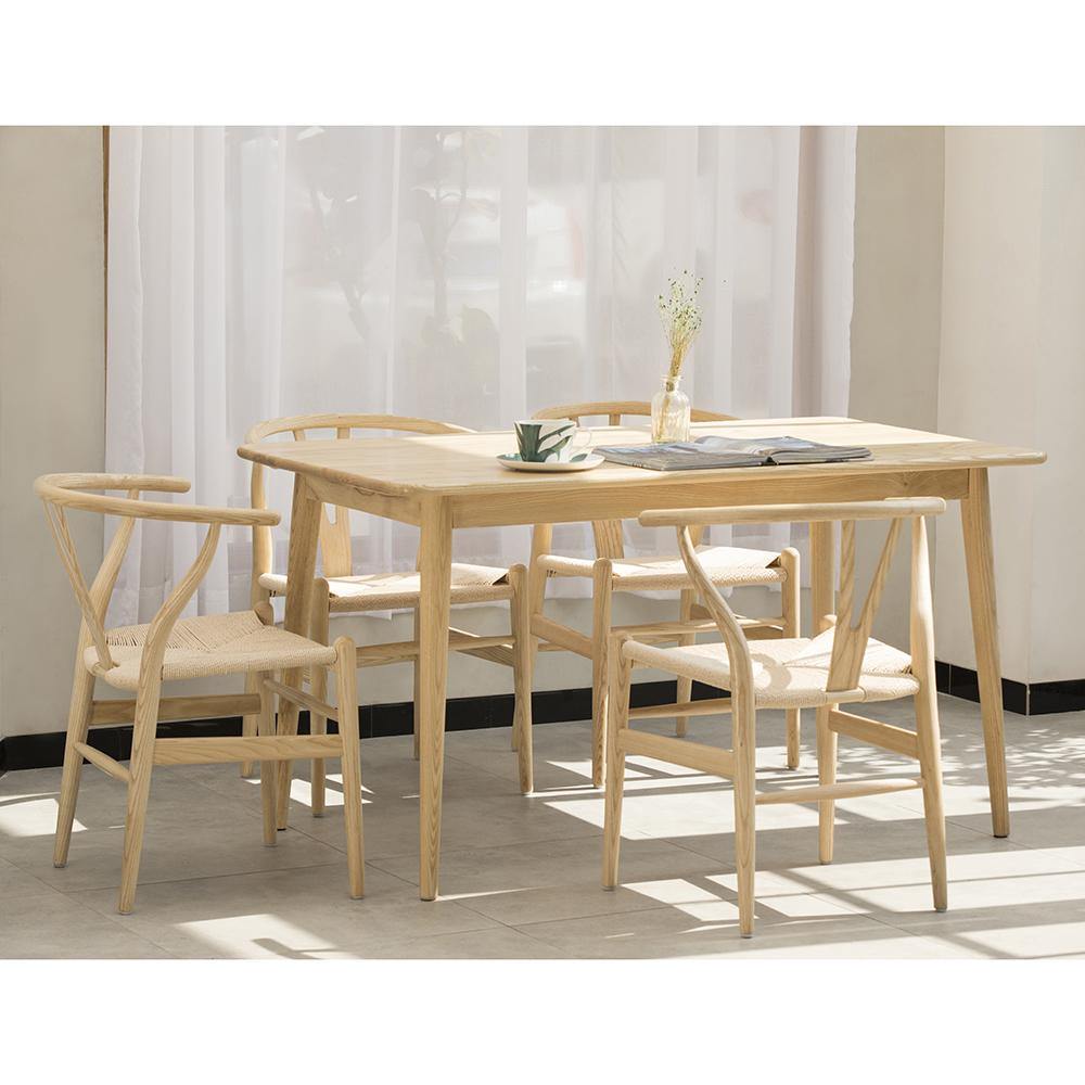 Wishbone Chair Y Chair Solid Wood Dining Chairs Rattan Armchair Natural-Ash Wood.