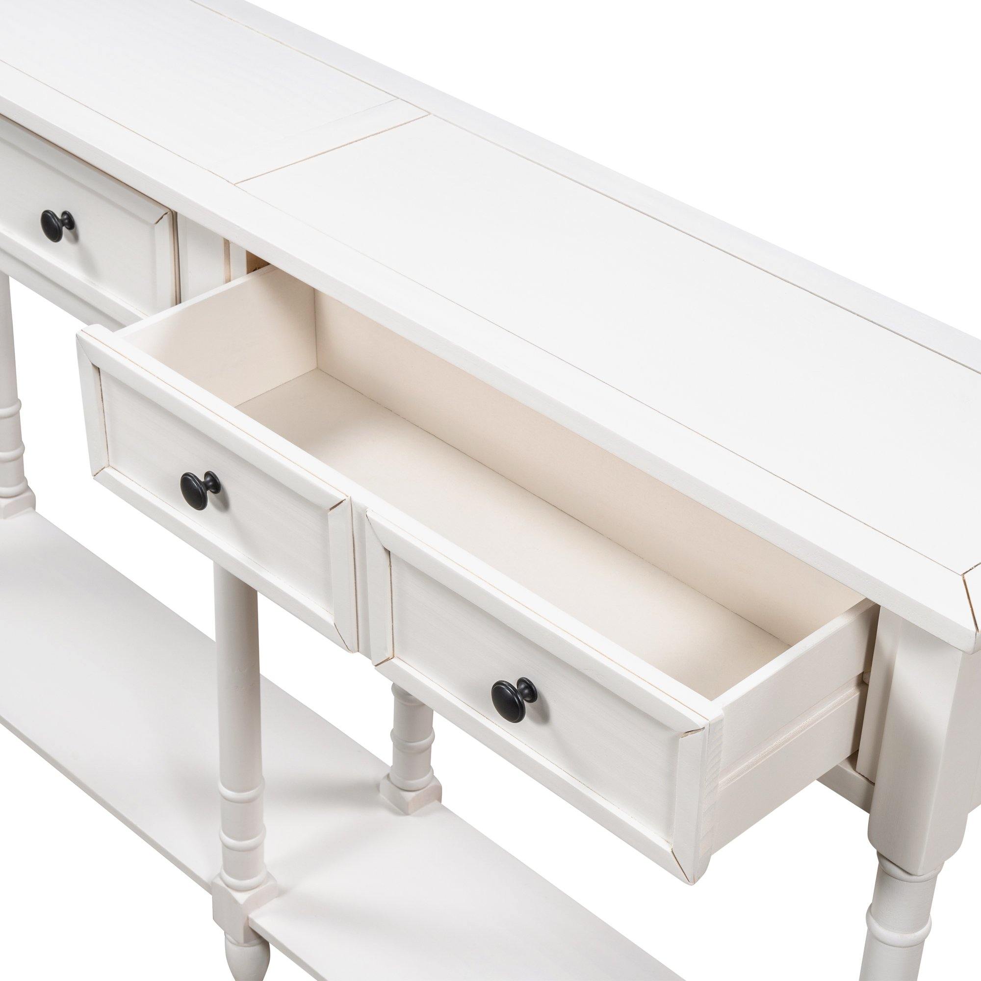 Console Table Sofa Table Easy Assembly with Two Storage Drawers and Bottom Shelf for Living Room, Entryway (Ivory White).